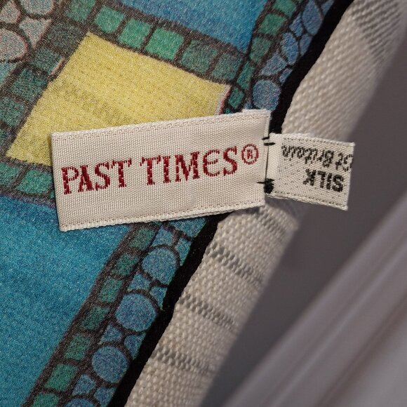 'PAST TIMES' Oblong Scarf 100% Silk Stained Glass, Iris, Morning Glory, etc - Picture 9 of 12